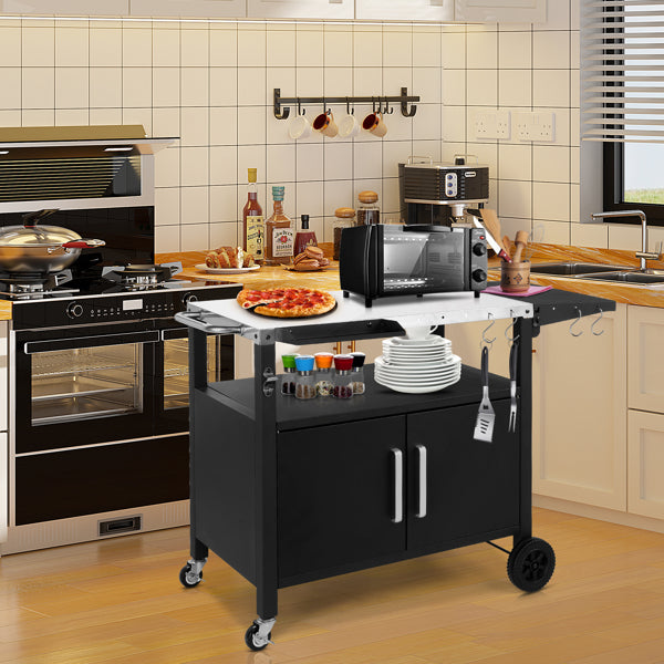 Outdoor Grill Cart with Storage and Wheels - Movable Kitchen Island for BBQ and Patio Dining