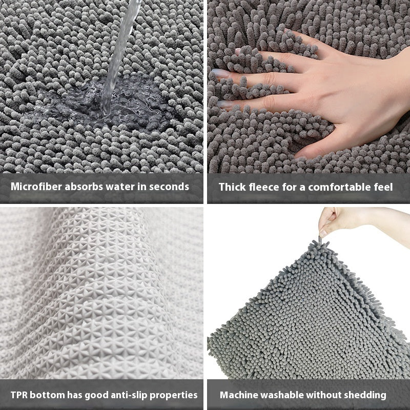 Non-slip Absorbent Bathroom Floor Mat - Stain-Resistant, Dense Woven Chenille