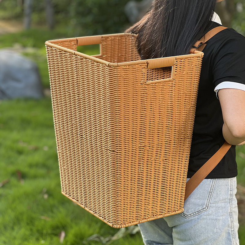 Portable Plastic Storage Basket - Bamboo-Woven Design for Home Organization