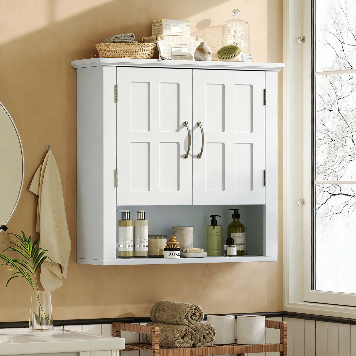 Wall-Mounted Bathroom Storage Cabinet with Adjustable Shelves - White