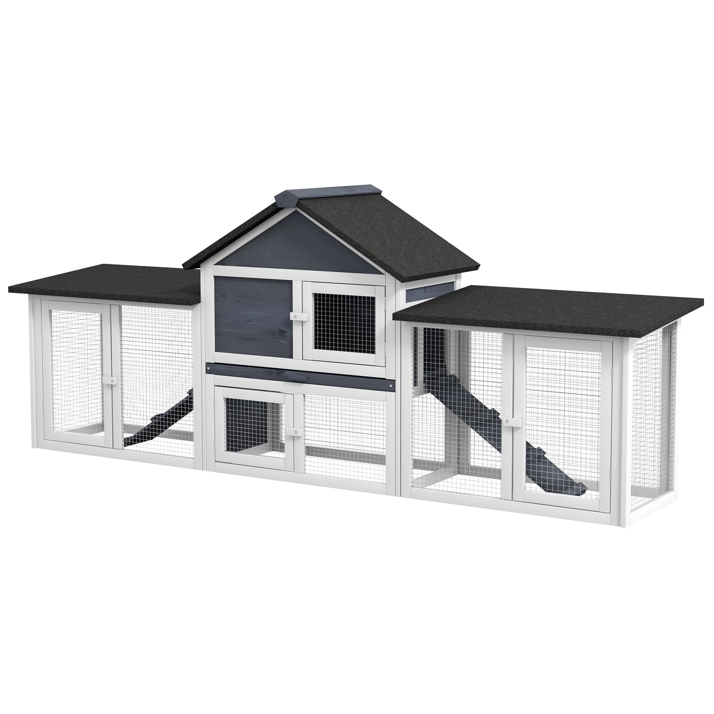 Outdoor Wooden Rabbit Hutch 83 Inches Deluxe 2-Story Pet House with Run and Ladder