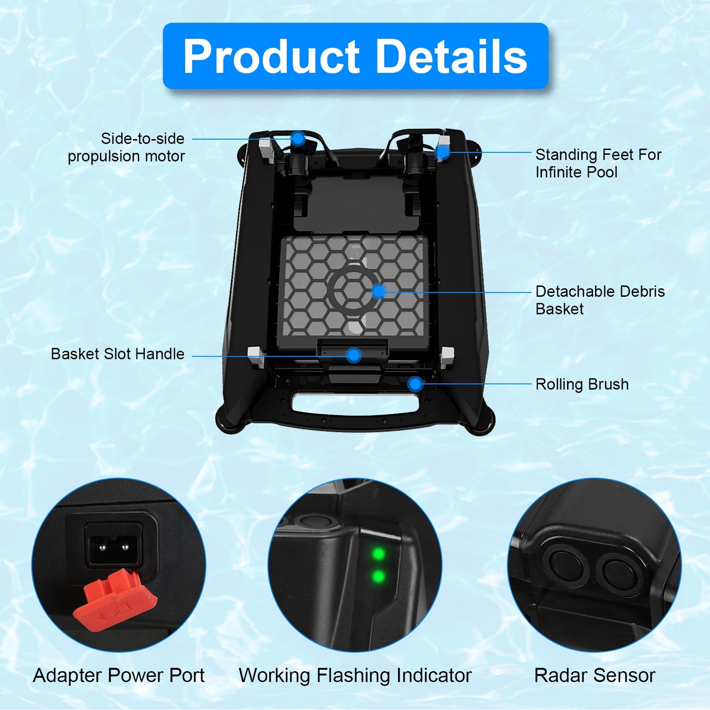 Solar Powered Robotic Pool Skimmer with APP Control, Dual Cleaning Modes, 1937sq.ft Coverage