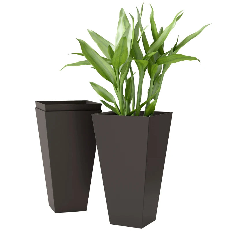 28ft Tall Square Plastic Garden Planters Set of 3 Brown Anti-Crack Fade-Resistant
