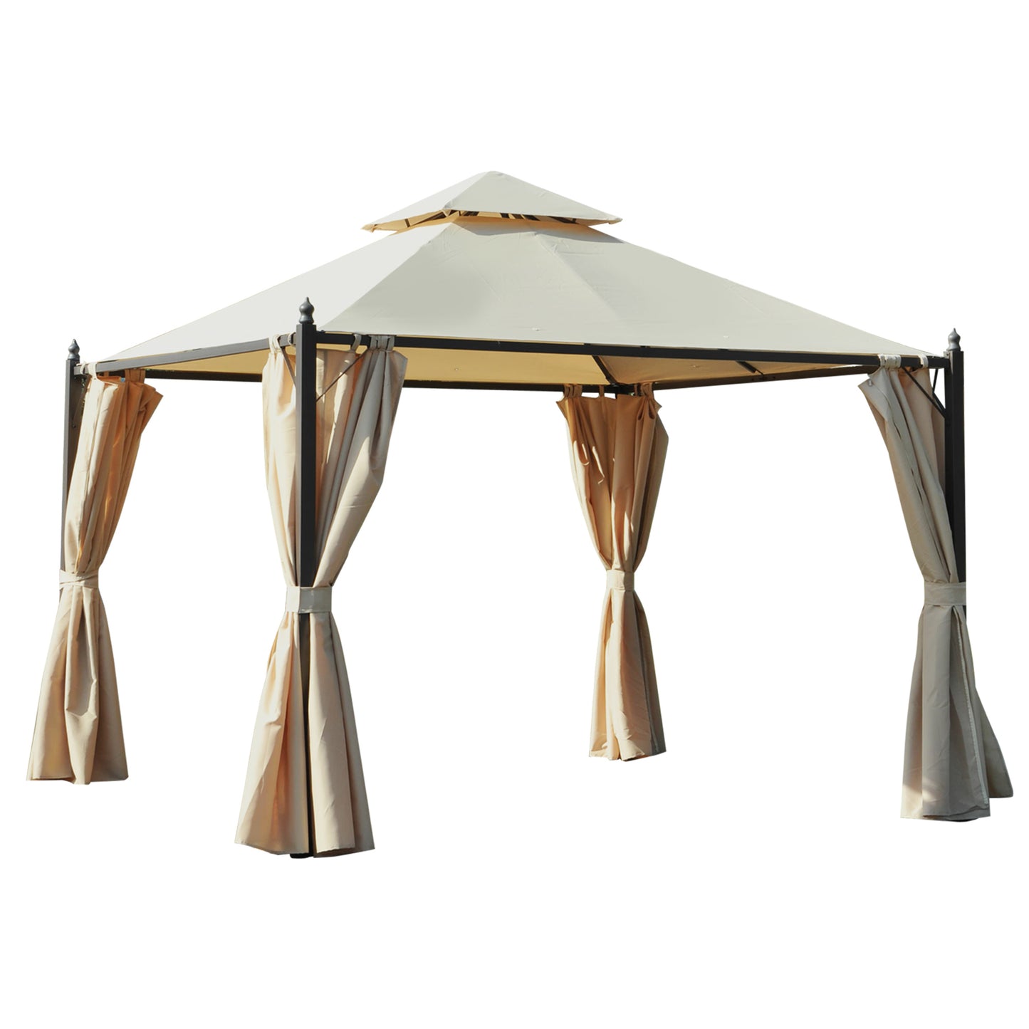10x10 Steel Outdoor Patio Gazebo with Polyester Curtains