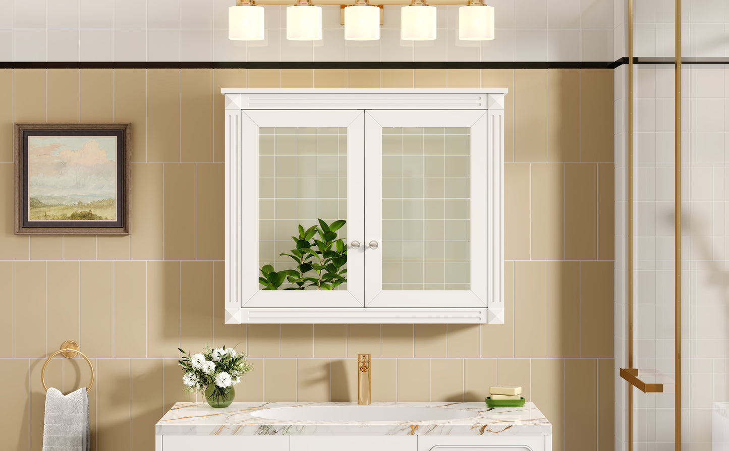36'' x 28'' Wall Mounted Medicine Cabinet with Mirrors - White