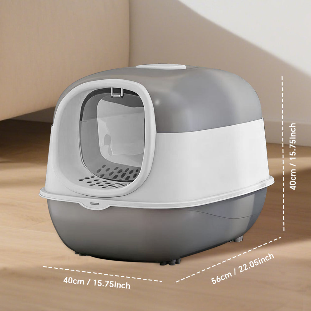 Antibacterial Fully Enclosed Cat Litter Box with Odor Lock & Anti-Splashing Design - Easy Clean Pet Toilet for Kittens - Grey