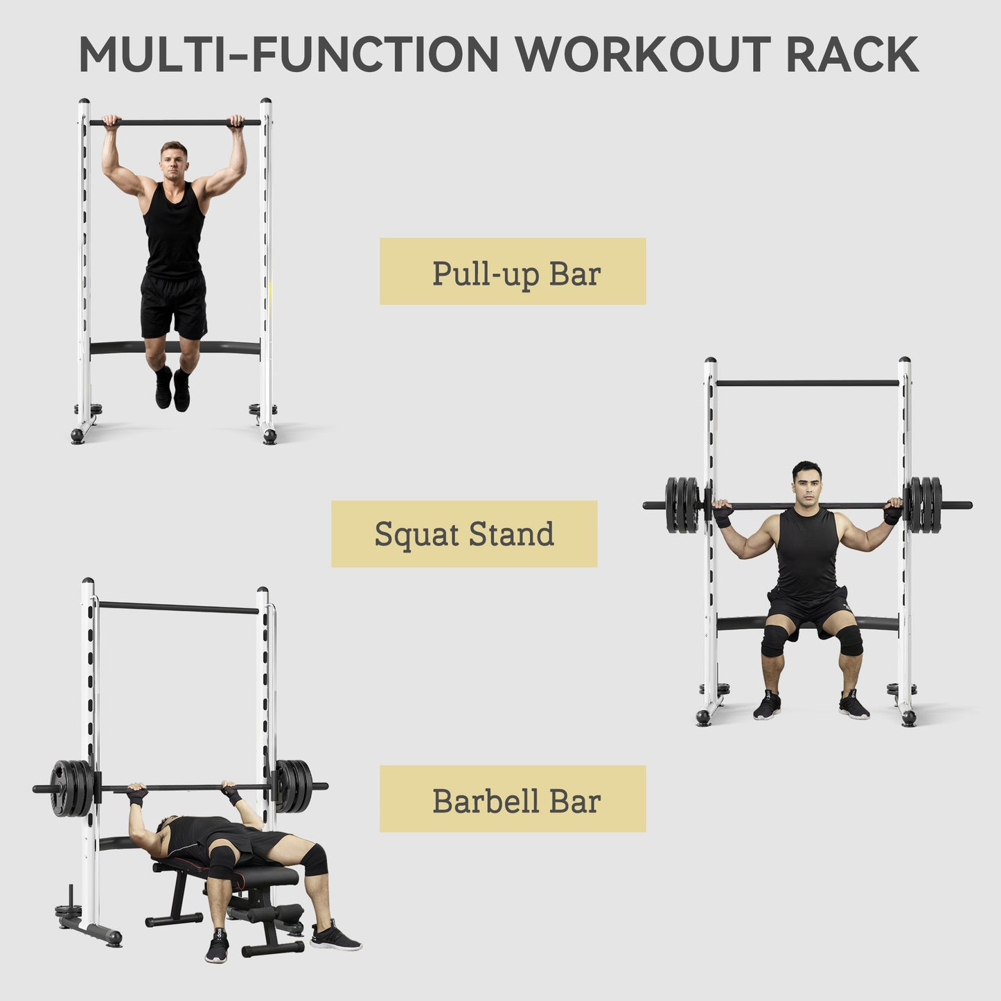 Adjustable Squat Rack with Pull-Up Bar for Home Gym - White