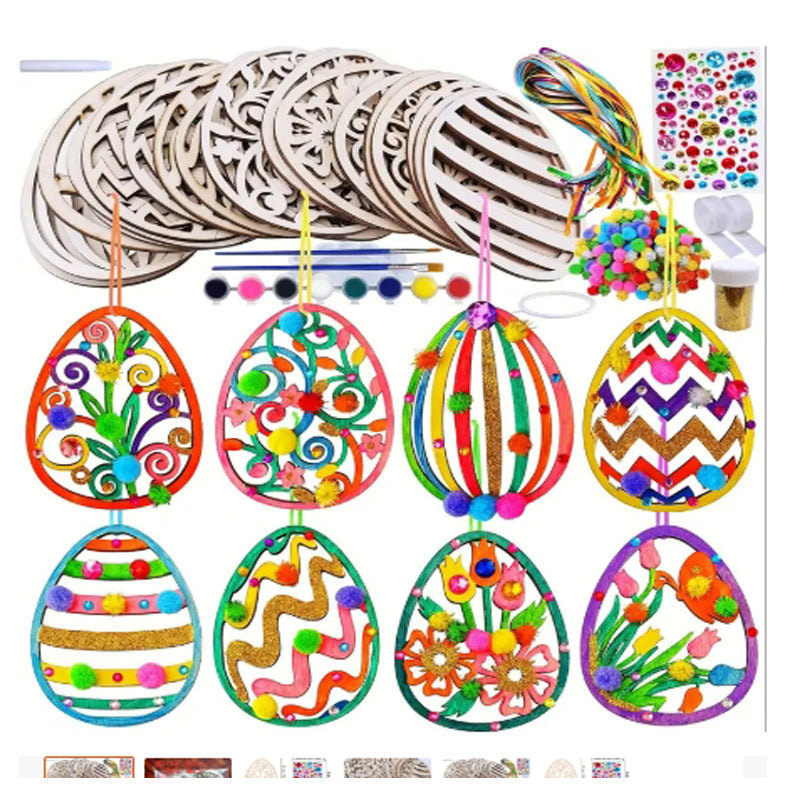 32 Sets Wooden Easter Egg Ornaments Craft Kit - DIY Decor