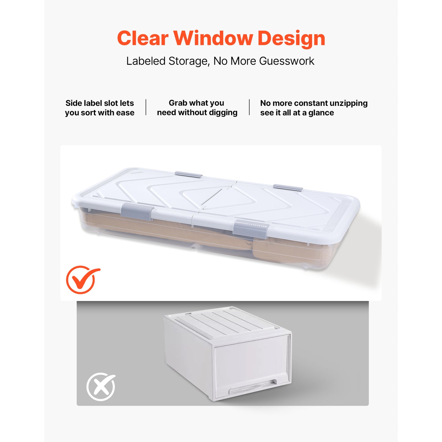 Under Bed Storage Containers with Wheels, 39.8 x 20.1 x 5.9 Inch, 2 Pack, Gray Lid & Latch