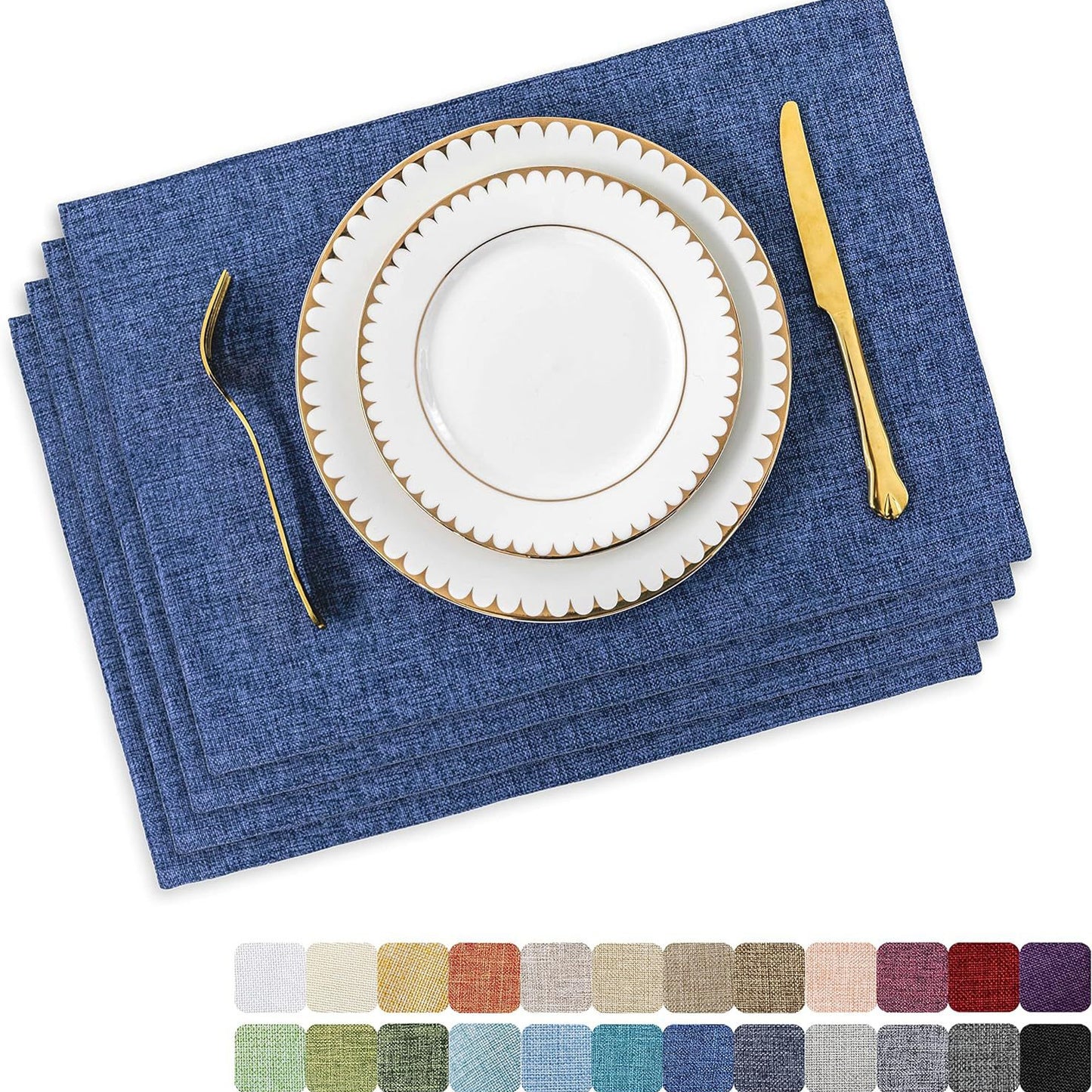 Solid Color Double-Layer Linen Placemat Heat-Insulating Non-Slip 33x48cm