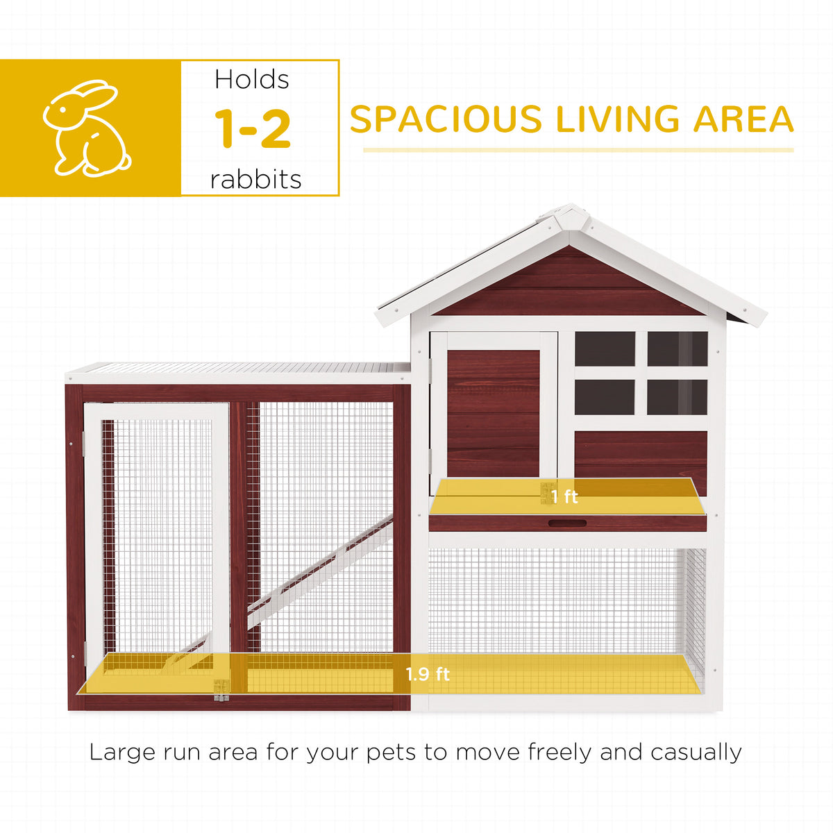 Wooden Rabbit Hutch with Waterproof Asphalt Roof & Removable Tray - Large Outdoor Pet Cage