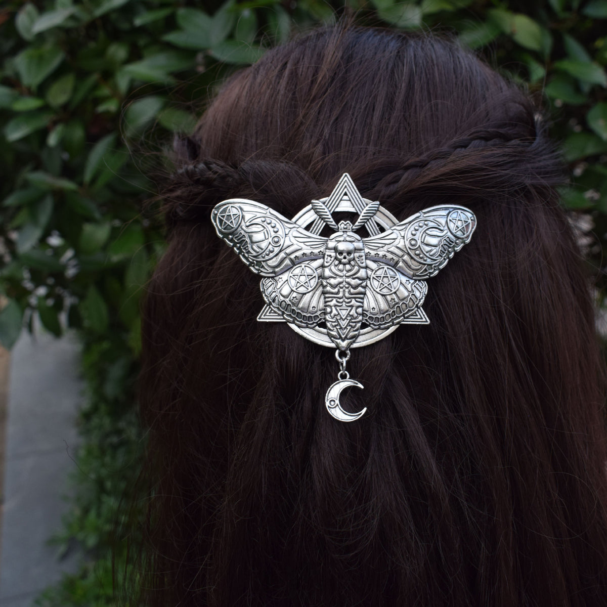 Retro Gothic Moth and Moon Hairpin