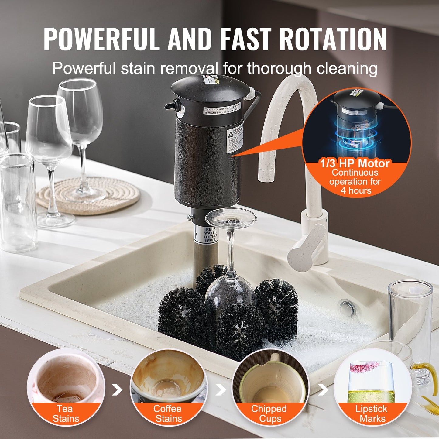 Electric Glass Washer 5-Brush Bar for Wine Glasses - Fast, Efficient Clean