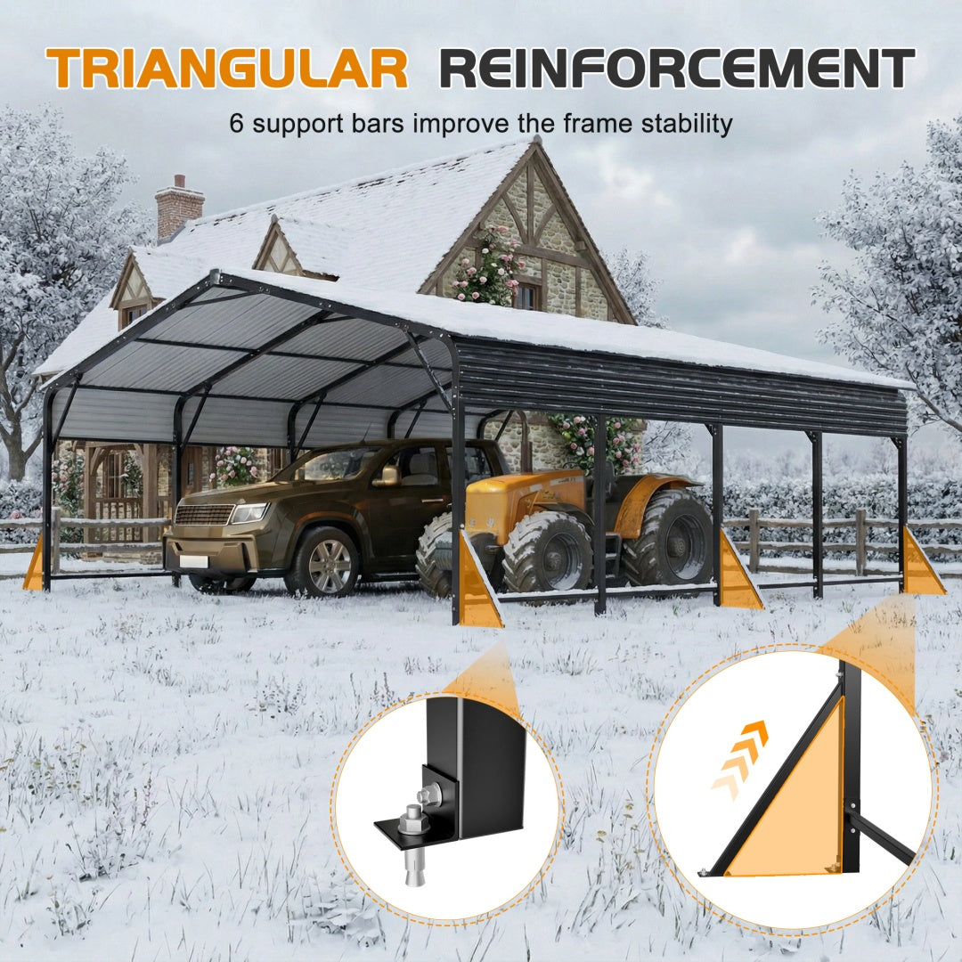 Heavy Duty Galvanized Steel Carport Canopy with Waterproof Roof - Large Capacity Shelter