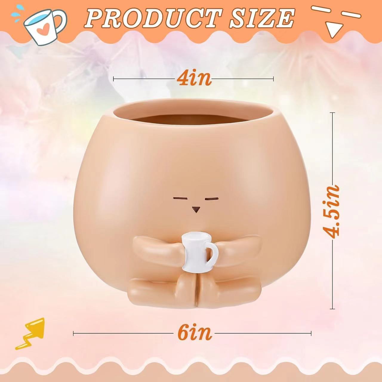 Indoor Resin Flowerpot with Sitting Flower Design - Home Garden Decor