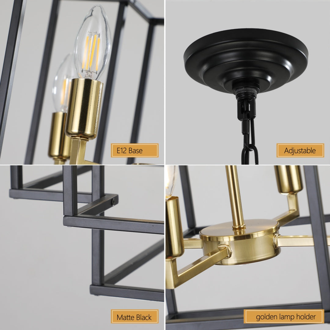Modern 8-Light Black Gold Geometric Pendant Chandelier