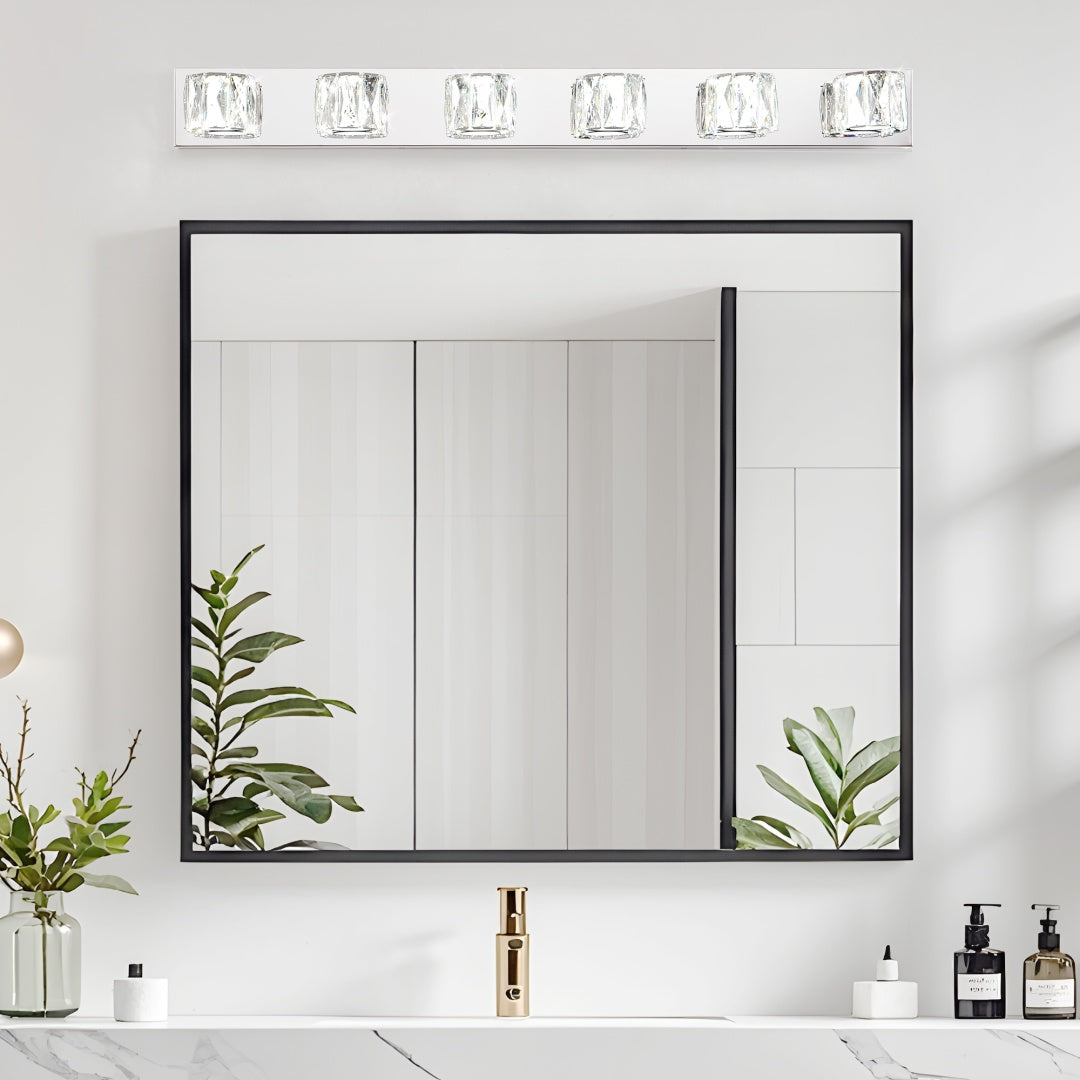 Modern Crystal 6-Light LED Wall Sconce - Chrome Vanity Light