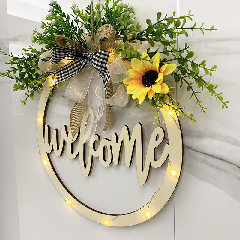 Wooden Letter Door Decor with Linen Bowknot - Green