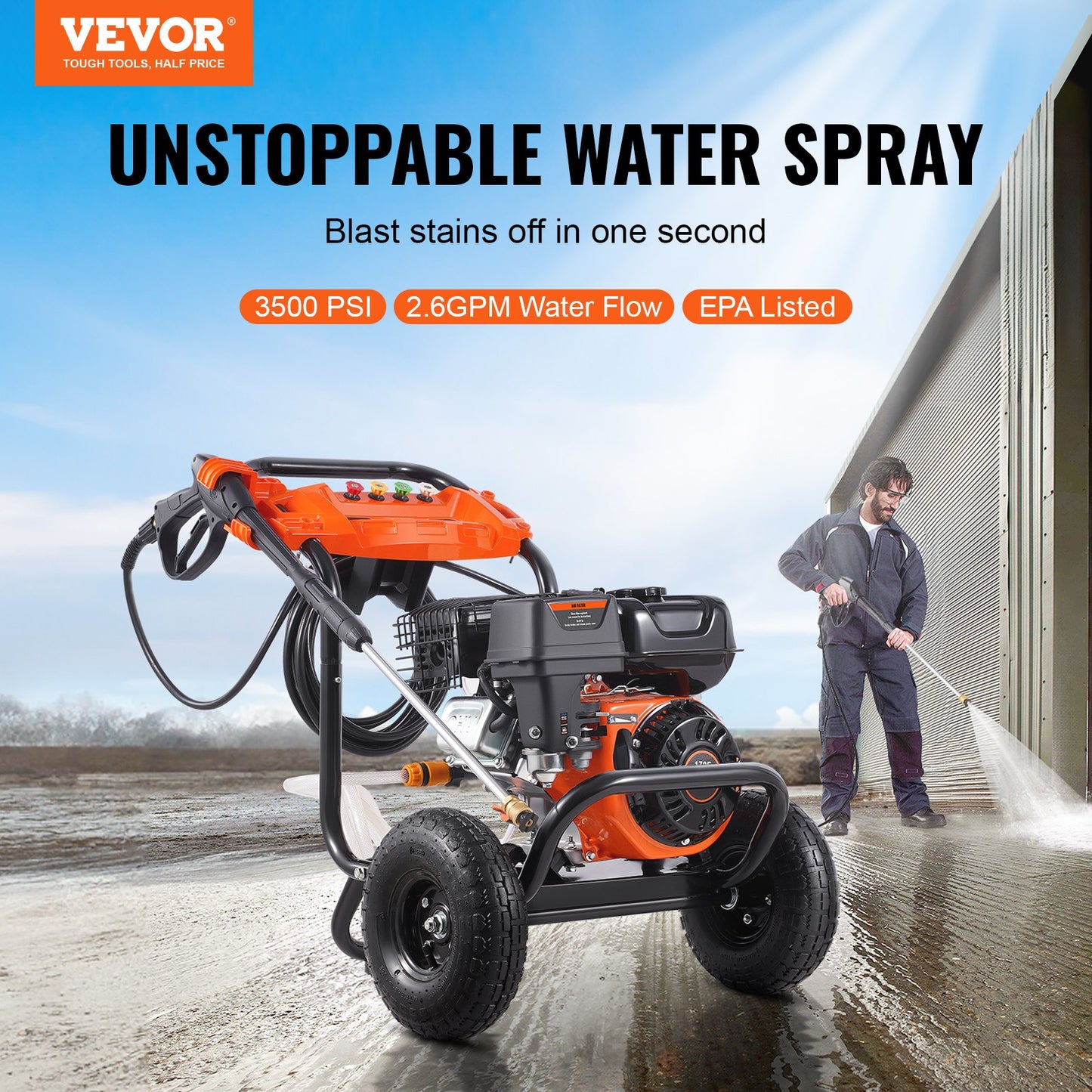 Gas Pressure Washer 3500 PSI 2.6 GPM with 5 Nozzle Set for Cars and Outdoor Cleaning