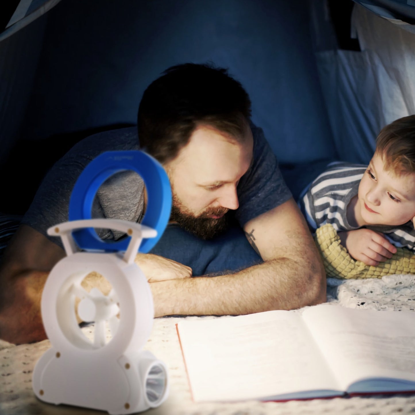 Multi-Functional Desk Fan with 180° Adjustable LED Lamp and Flashlight