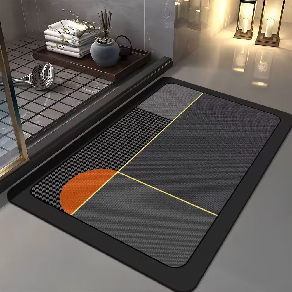 Non-Slip Absorbent Bathroom Door Mat - Modern Floral Rectangular Floor Mat