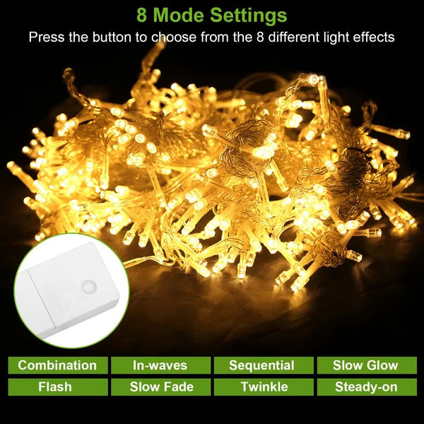 300 LED Warm White String Curtain Lights - IP44 Waterproof