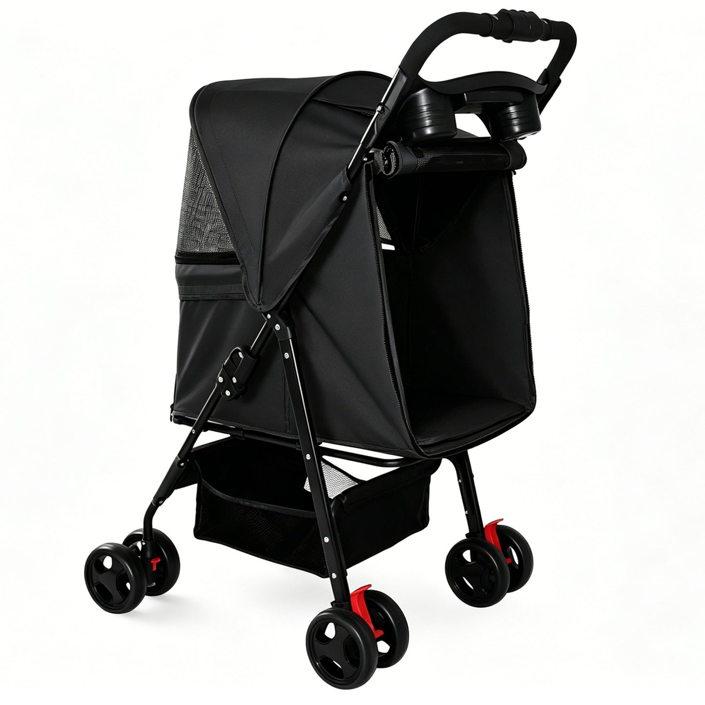 Foldable Pet Stroller for Small Dogs and Cats - Black, 28 lbs Capacity with Safety Leashes & Mesh