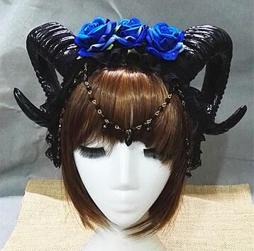 Halloween Vampire Headband with Roses and Horn Veil - Festive Hair Accessory