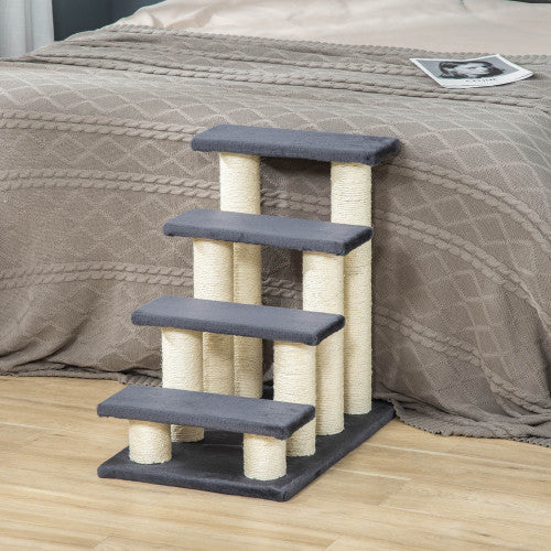 Gray Cat Tree with 4 Steps for High Beds and Couches - Indoor Climbing & Scratching Post