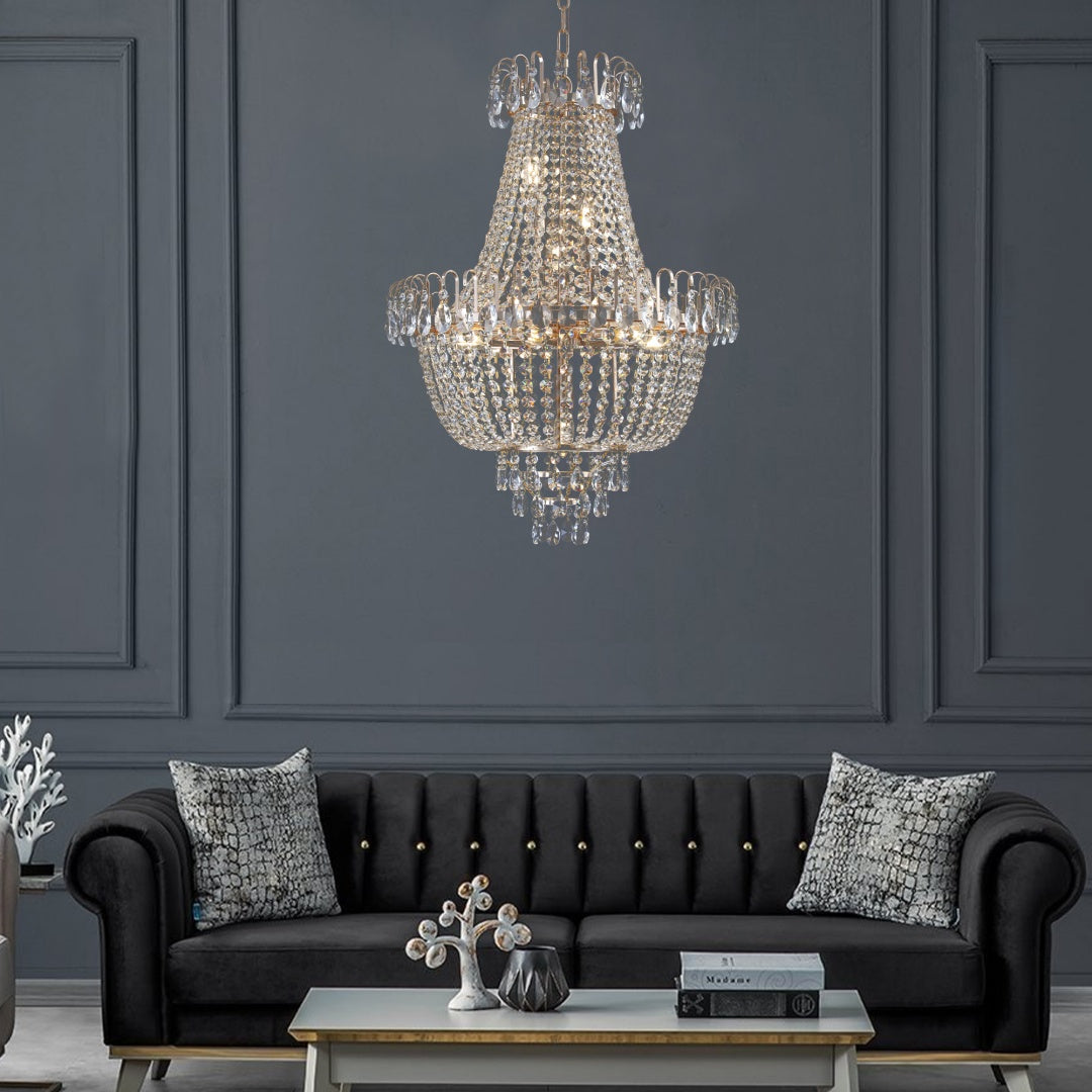 Large Gold Crystal Chandelier - Contemporary Ceiling Light Fixture