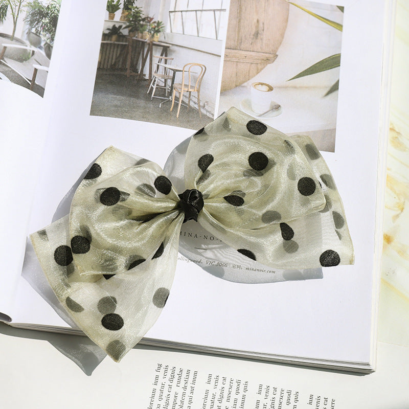 Polka Dot Mesh Bow Hairpin Clip - Women's Hair Accessories, Spring Clip