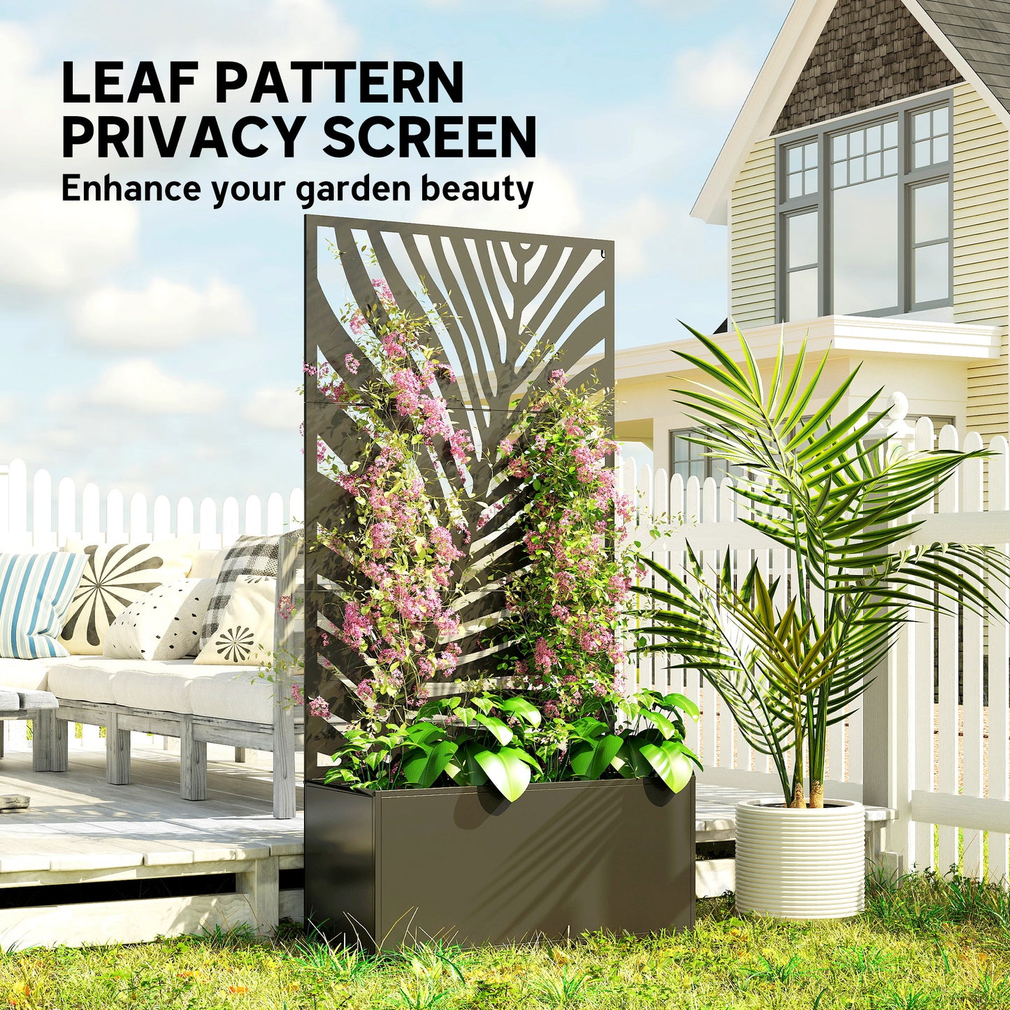Large Metal Planter Box with Trellis for Climbing Plants - Outdoor Garden Bed