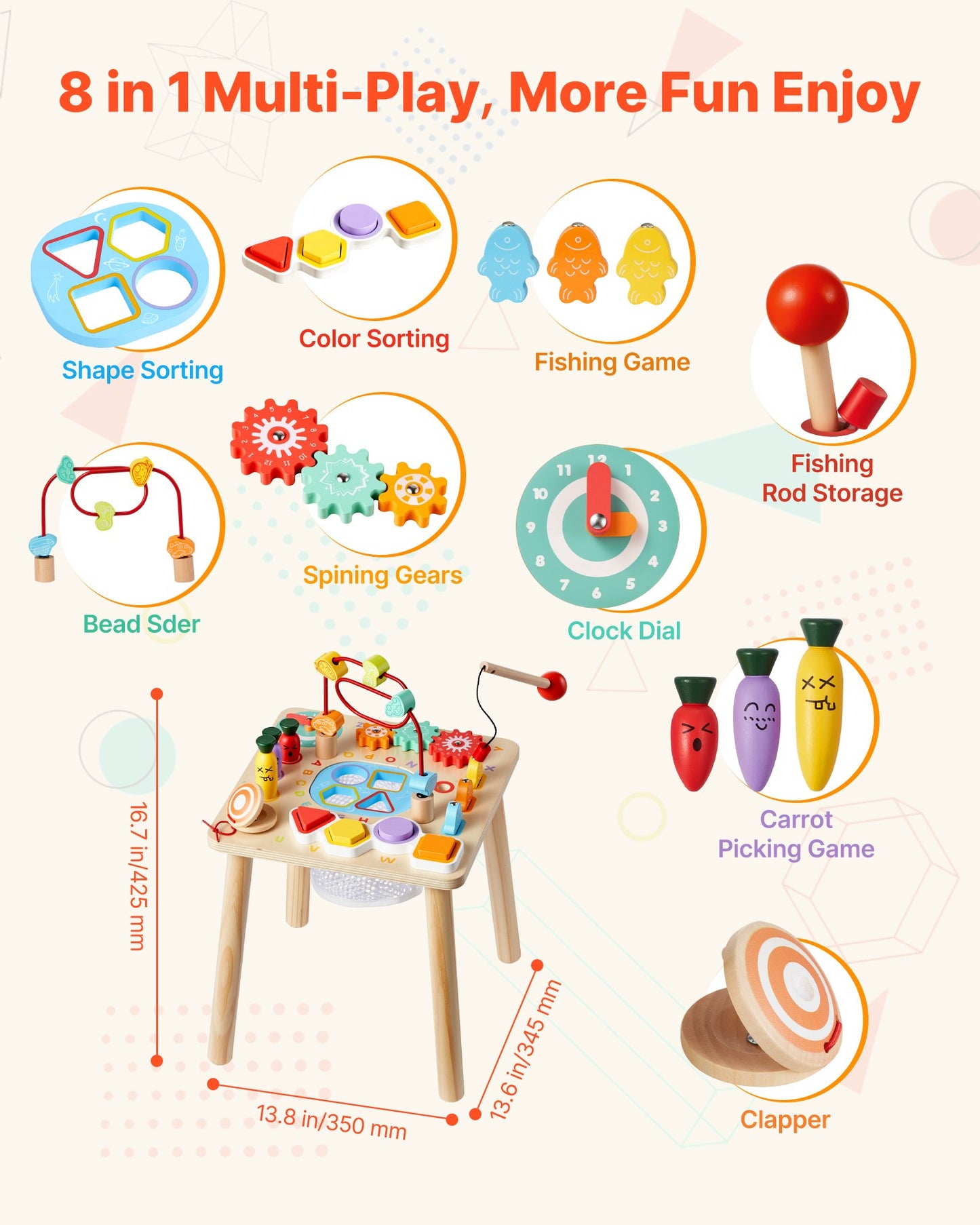 Wooden Montessori Activity Table for Toddlers - 8-in-1 Learning Desk, Baby Play Table for 6+ Months