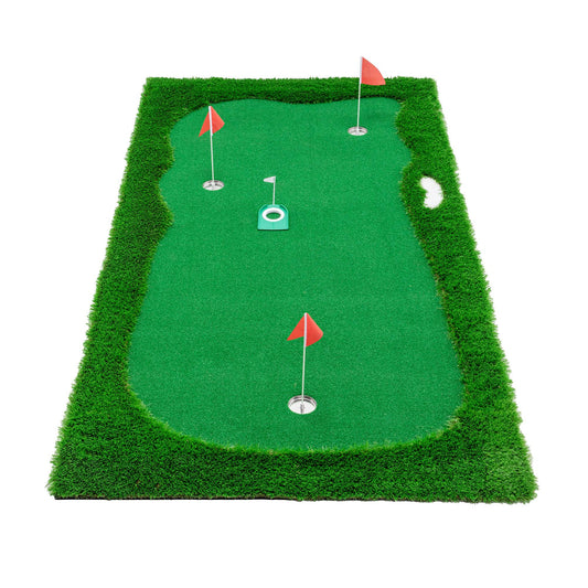 Golf Putting Green Mat - 10x5 FT with 3 Holes and Flags