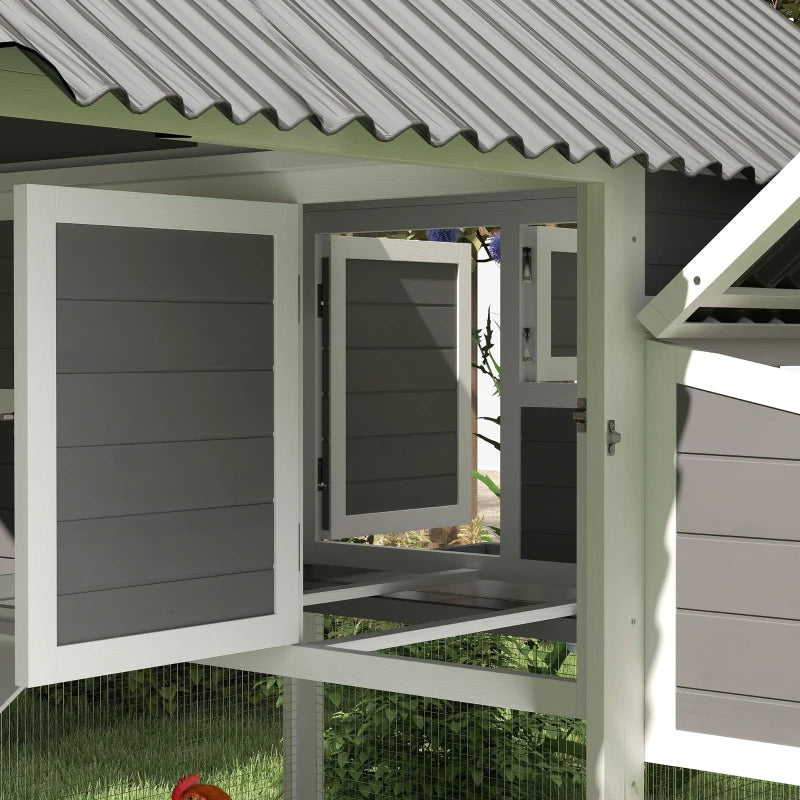 Wooden Chicken Coop with Run, Nesting Boxes, Roosting Bars, Ramp & Tray - Gray