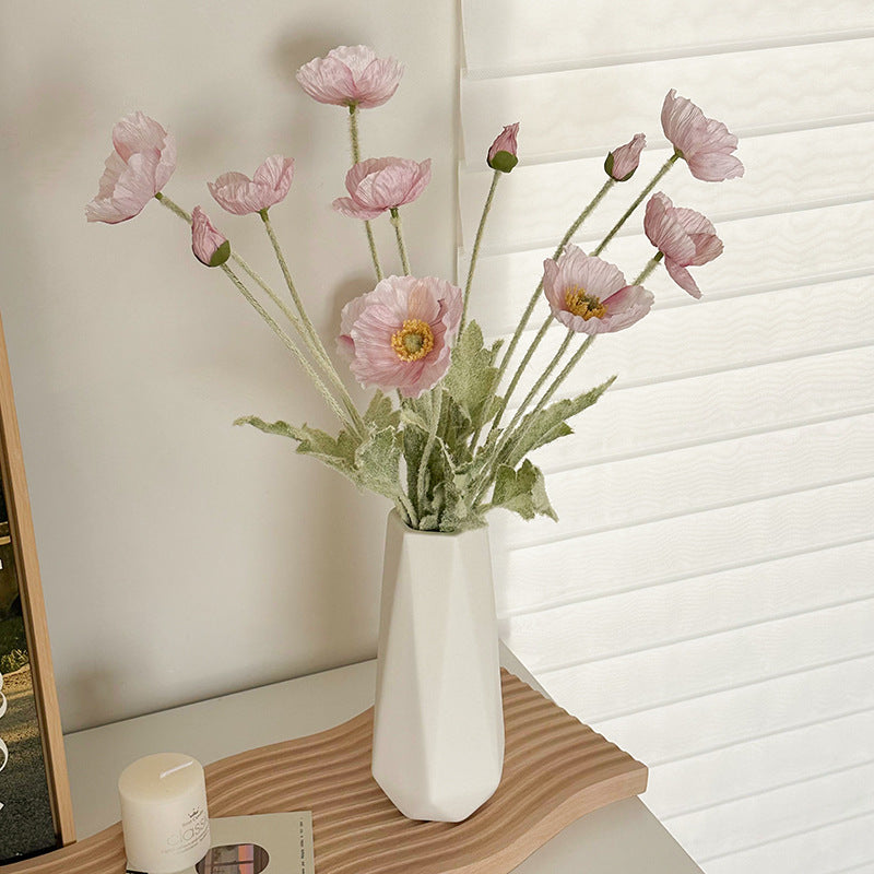 Ceramic Tulip Vase Set with White Flower Arrangements for Living Room Decor