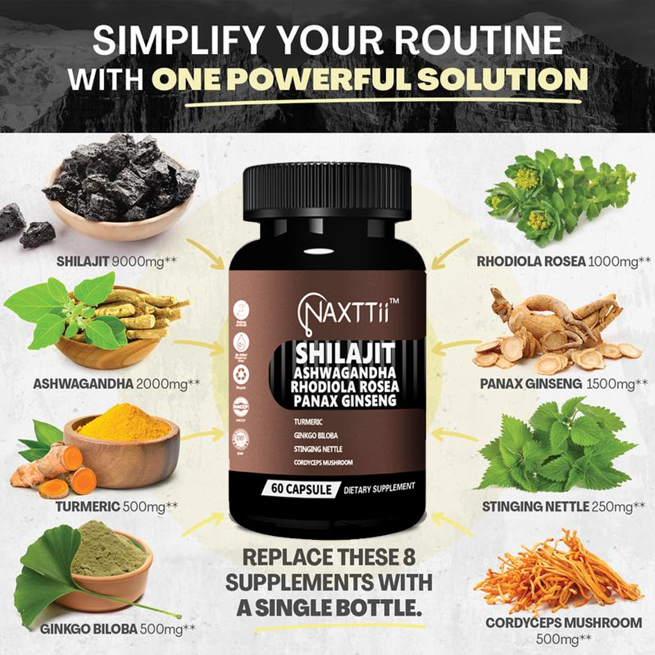 Shilajit Herbal Energy Capsules - 60 Count Supplement for Vitality & Focus