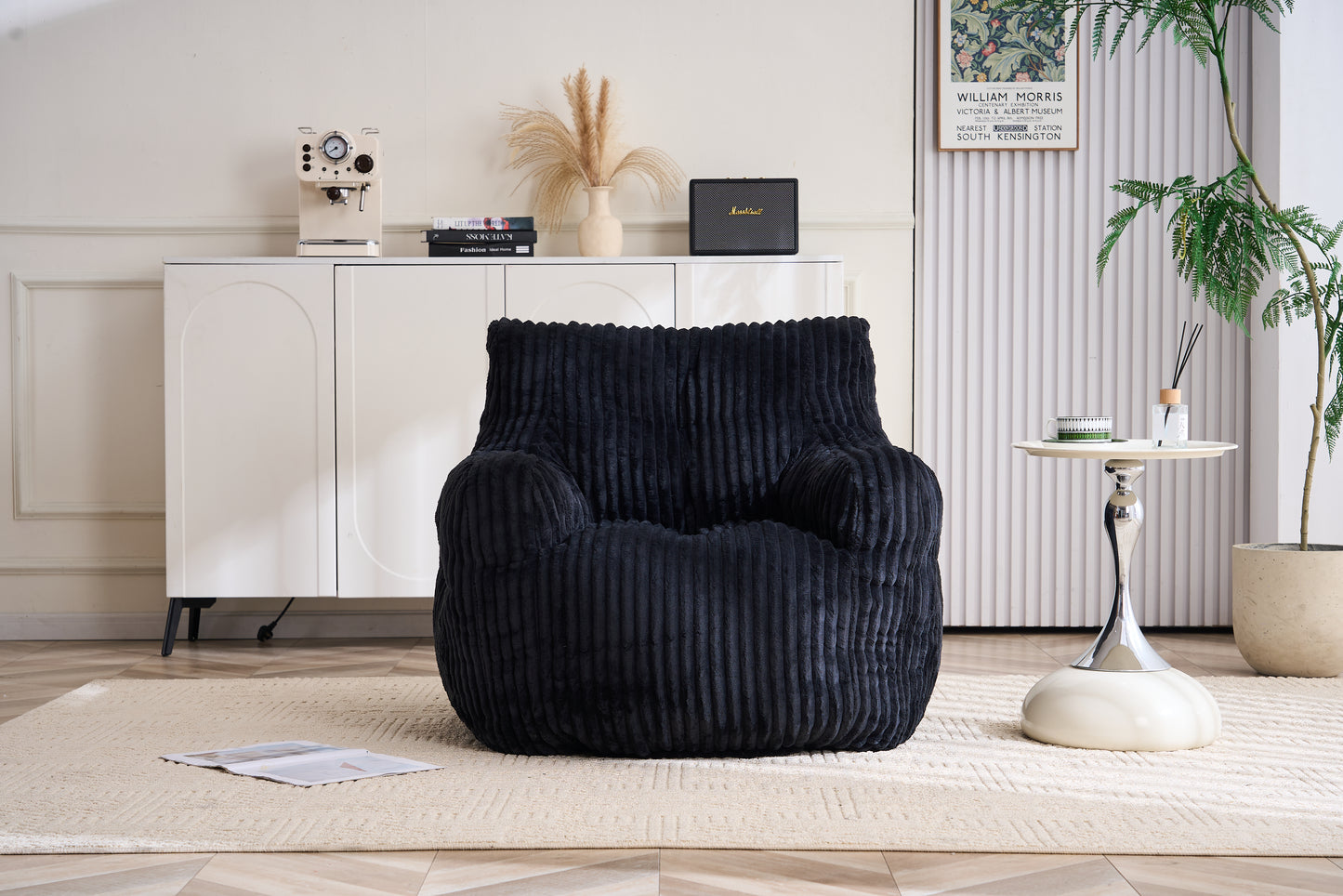 Soft Fluffy Corduroy Bean Bag Chair with Memory Foam - Black
