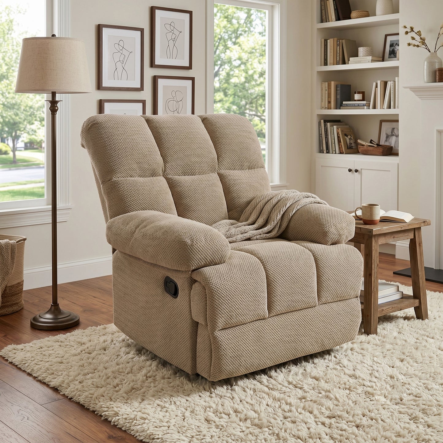 Modern Manual Rocker Recliner Chair - Camel Fabric Upholstery