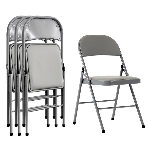 Foldable Steel and PVC Chairs - 4-Pack Gray