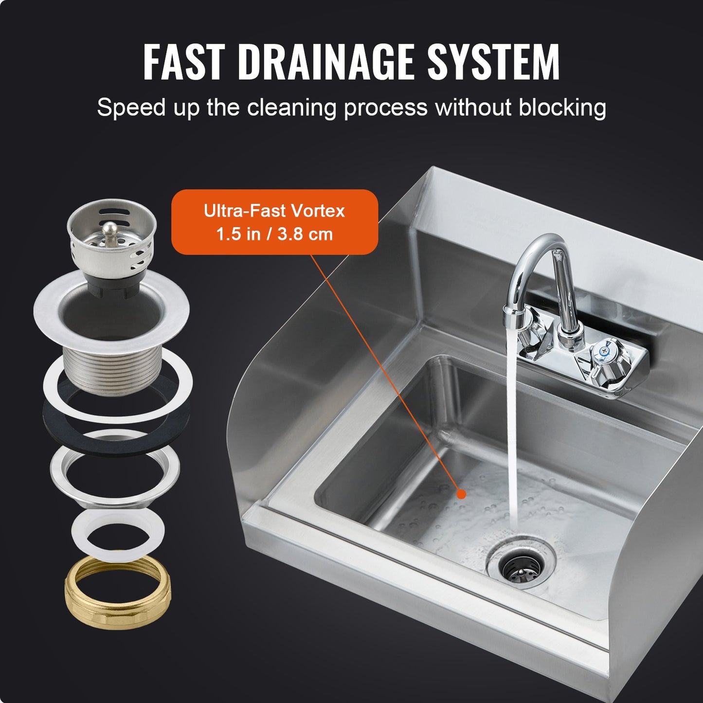 Stainless Steel Hand Sink with Faucet & Side Splash - 17x12.8 Inch