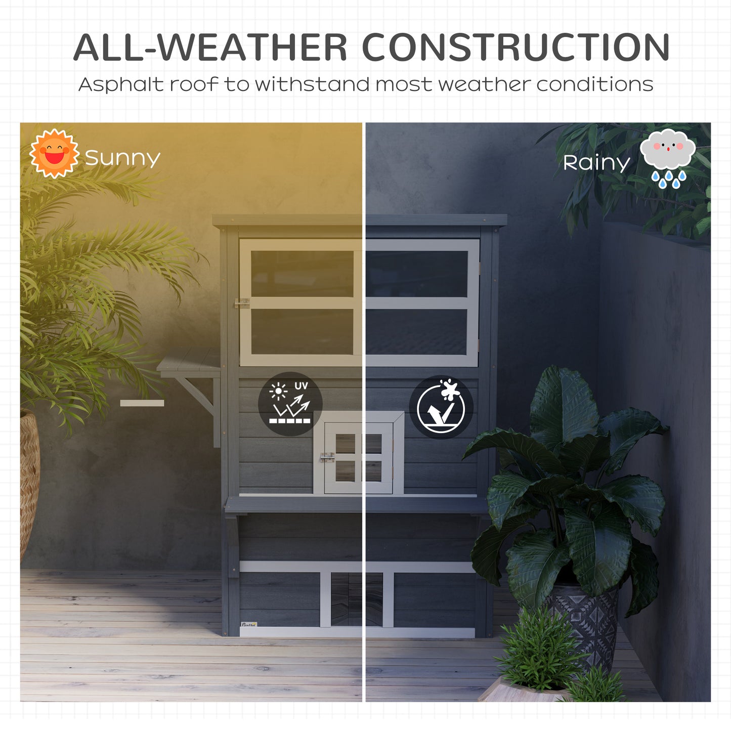 Outdoor 3-Tier Cat House Weather-Resistant Shelter with Escape Door - Dark Gray