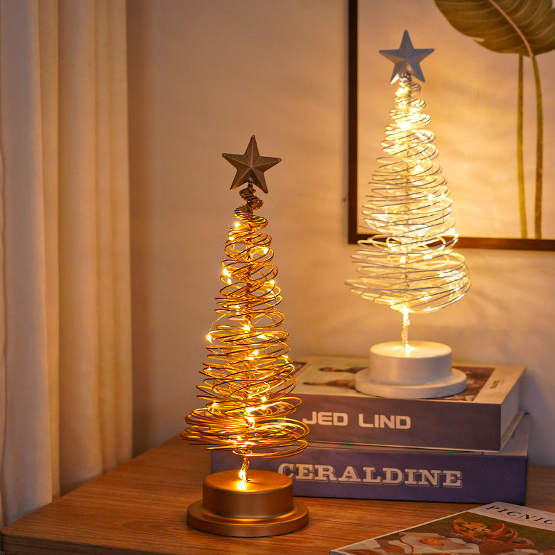 Festive Christmas Tree & Spiral Lamp for Holiday Decor - Gold & White