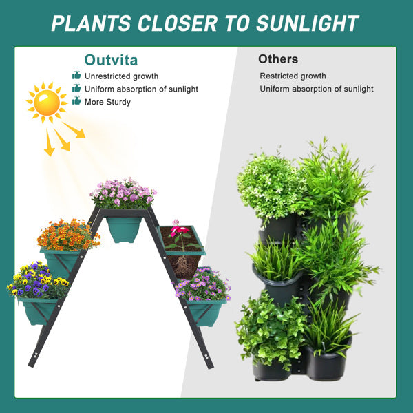 Green Tiered Garden Planting Pots Set - 5 Floors Outdoor Indoor Planters