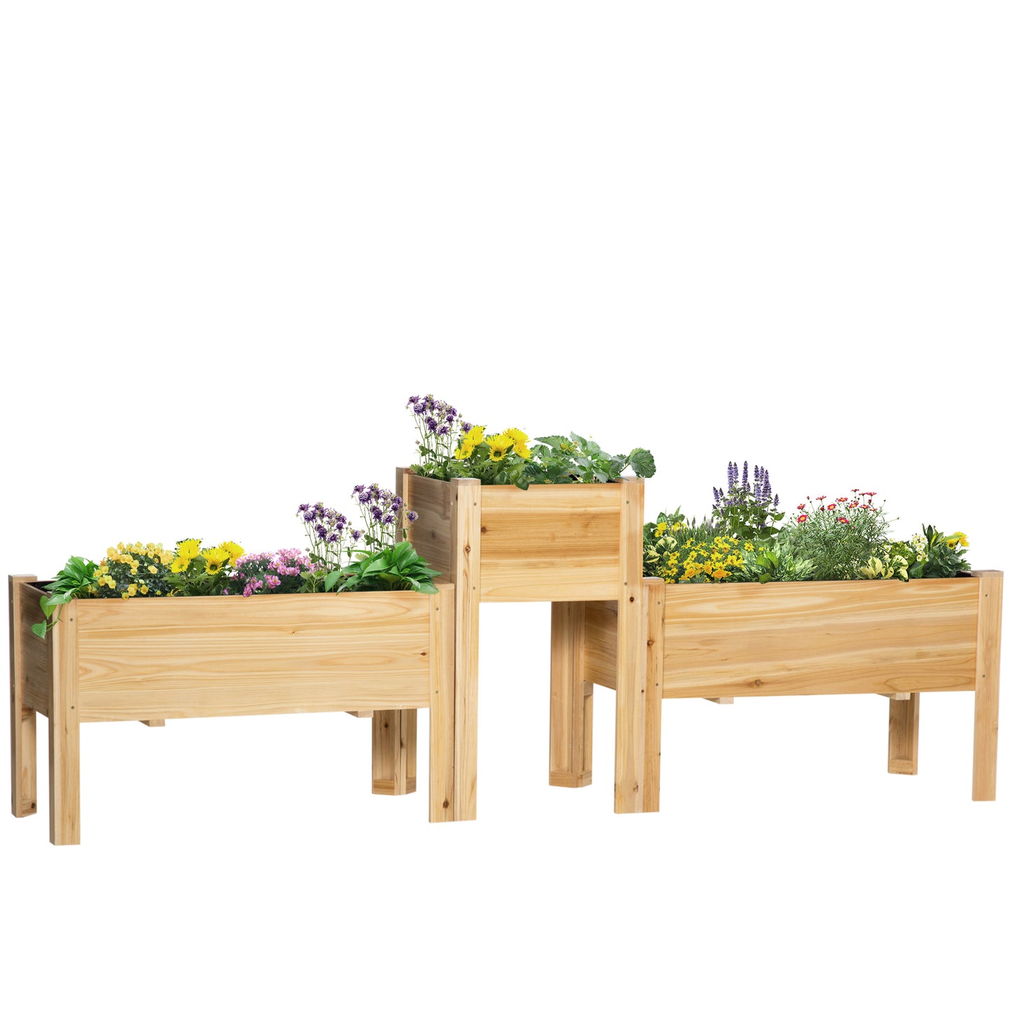 Raised Garden Bed Set of 3 - Wooden Elevated Planter Boxes for Vegetable, Herb & Flower Gardening