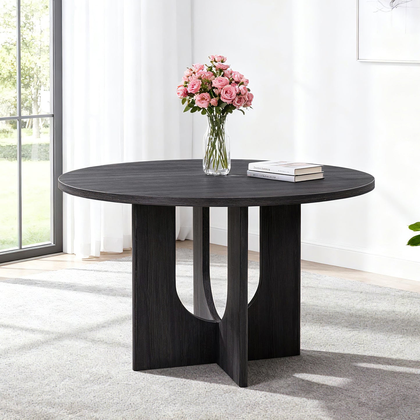 Round Dining Table for 4 - Antique Black Farmhouse Style