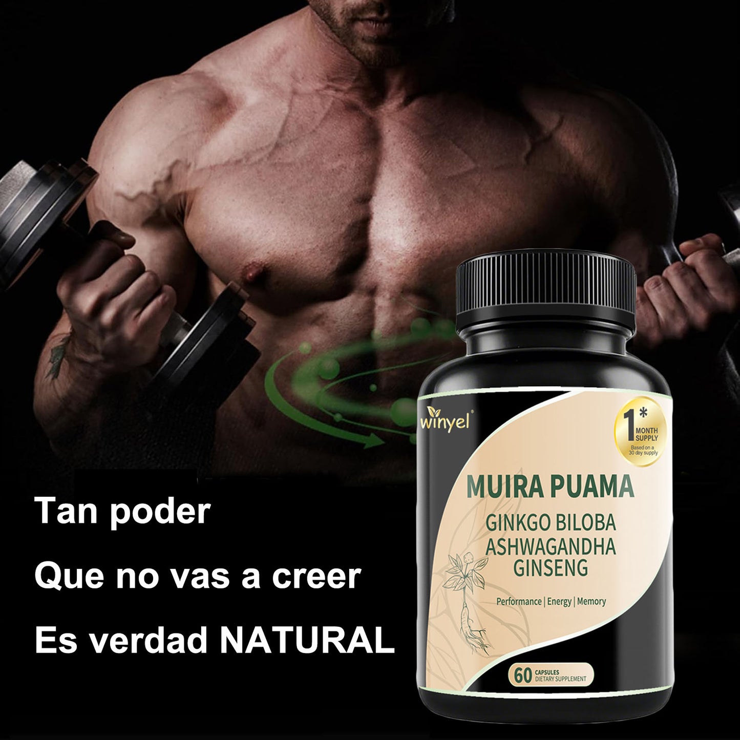 Herbal Supplement Blend - Muira Puama, Ginseng, Ashwagandha - 60 Capsules