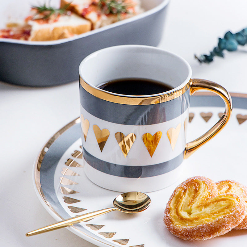 Luxury Coffee Mug with Lid and Spoon - Heart, LOVE, Star Style