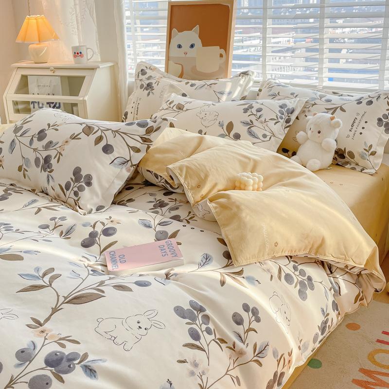 Cotton Bedding Set - Four-Piece Quilt Cover & Sheets with Skin-Friendly Sanded Finish