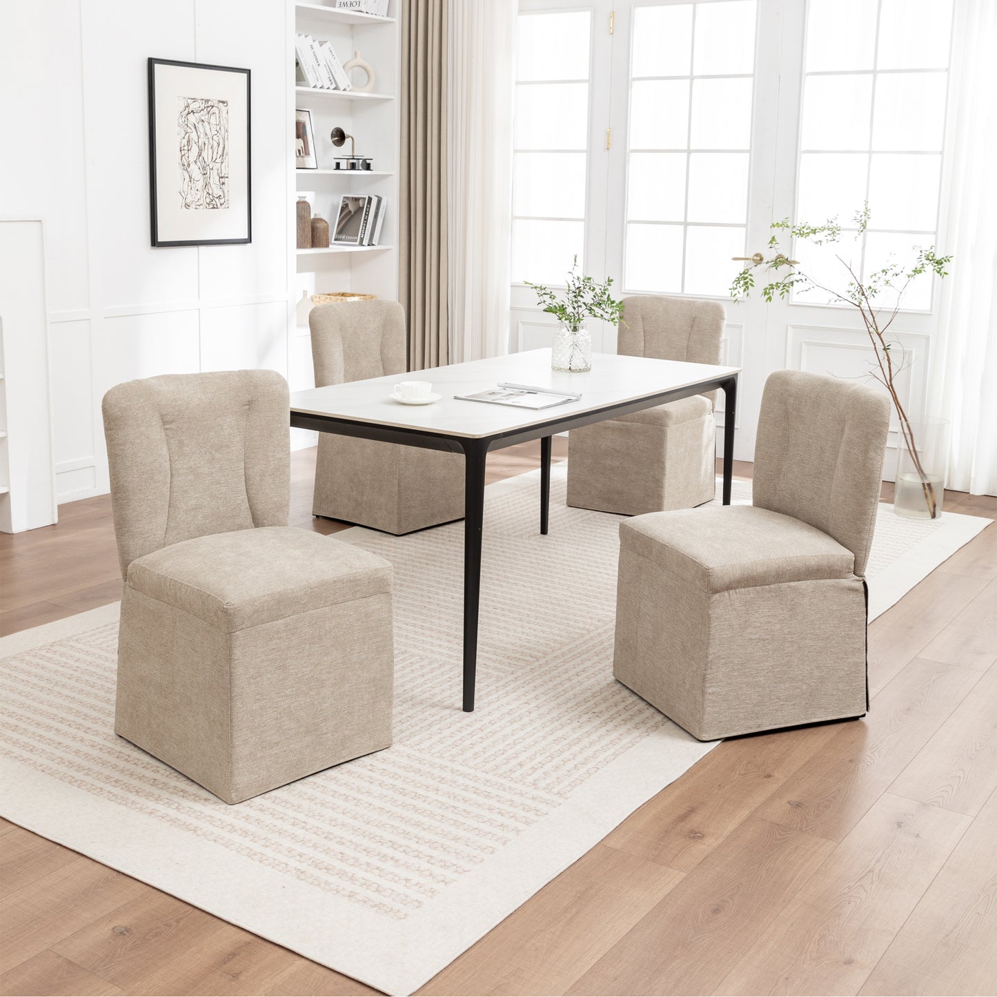 Modern Linen Dining Chairs with Padded Seat - Set of 2 (Brown)